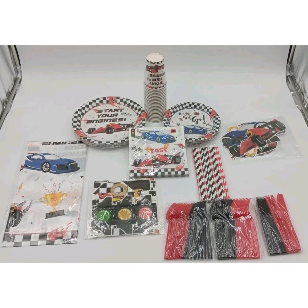 200pc 24 Setting Race Car Birthday Party Decorations Plates‎ Napkins Cups
